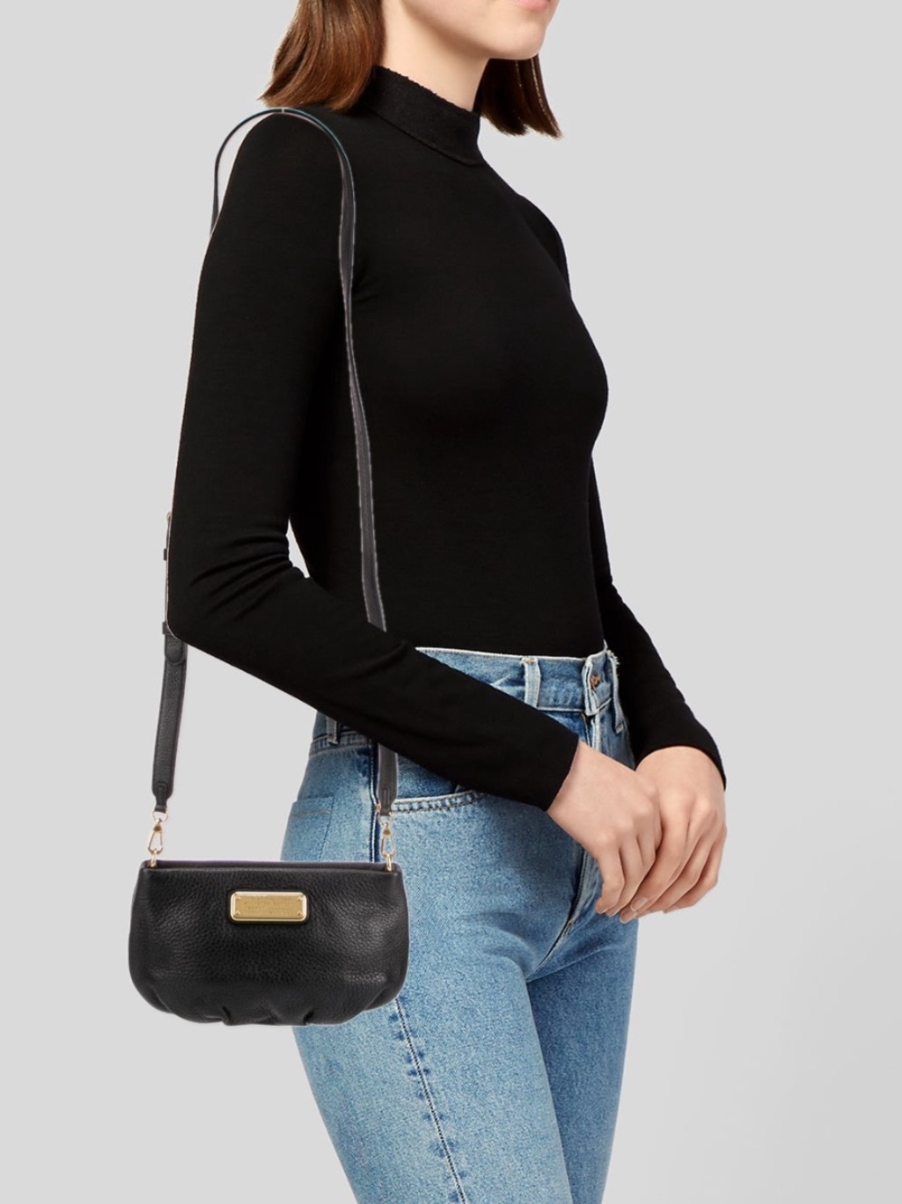 Marc Jacobs Black Pebbled Leather Crossbody with Gold Plate